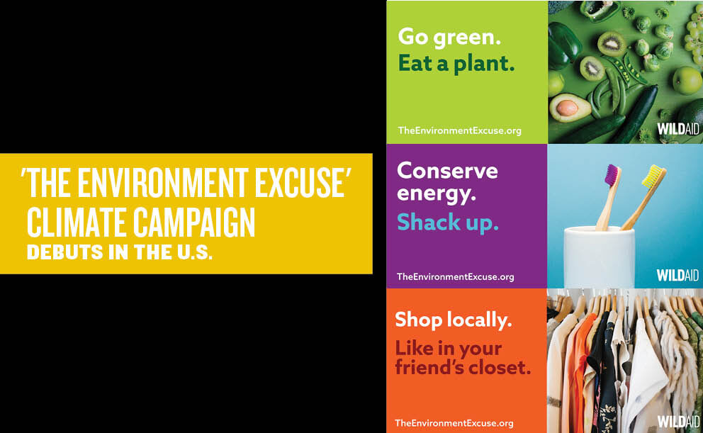 A graphic showing a series of images from WildAid's Environment Excuse campaign